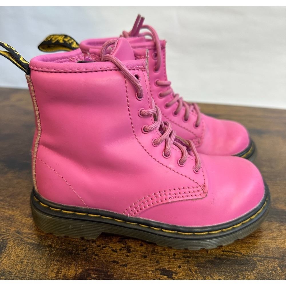 Dr Martens Delaney Hot Pink Leather Kids Boots Side Zip US 9 Toddler 31285 - Picture 4 of 16